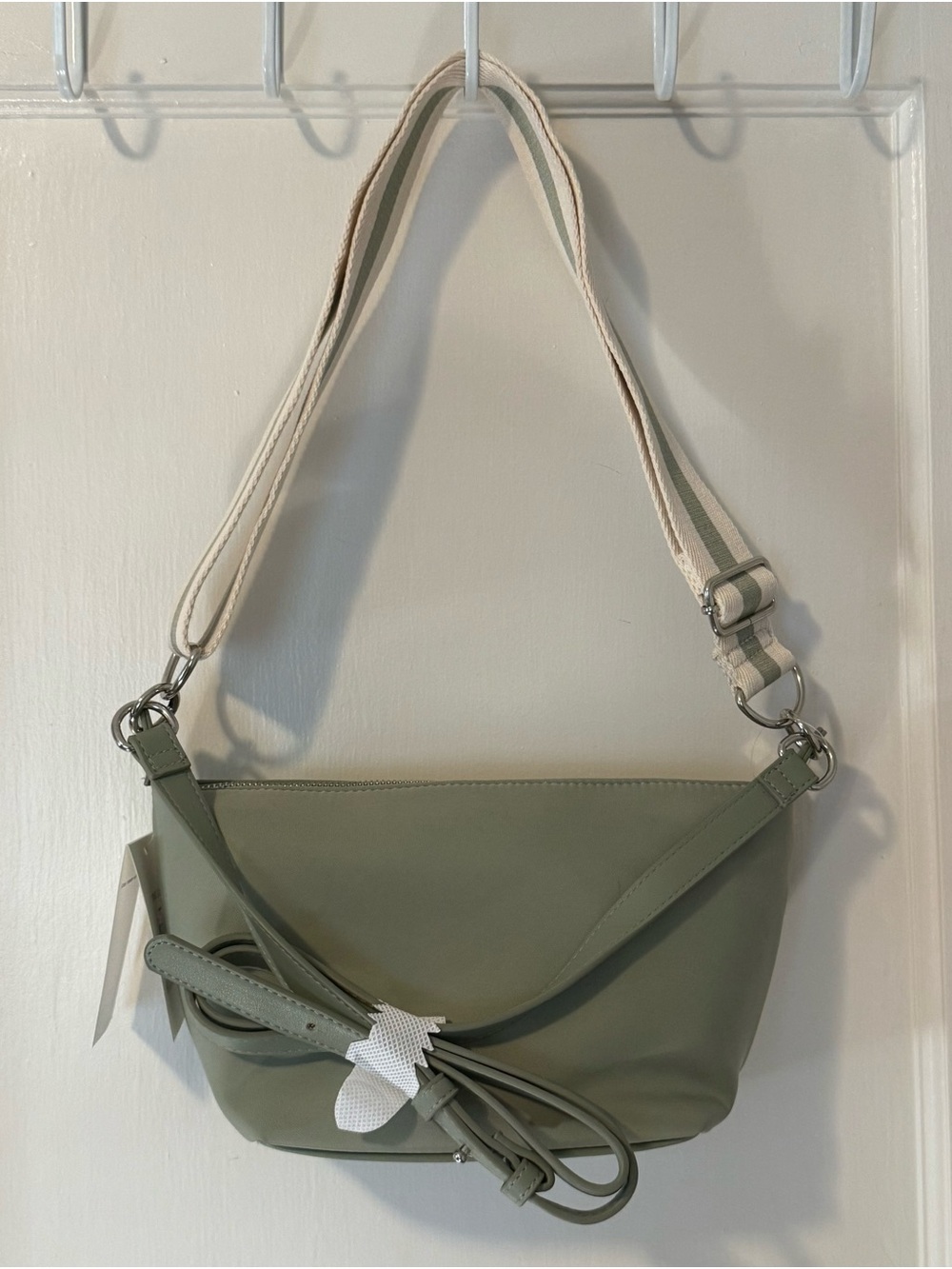 Everyday Olive Crossbody Bag with Striped Strap
